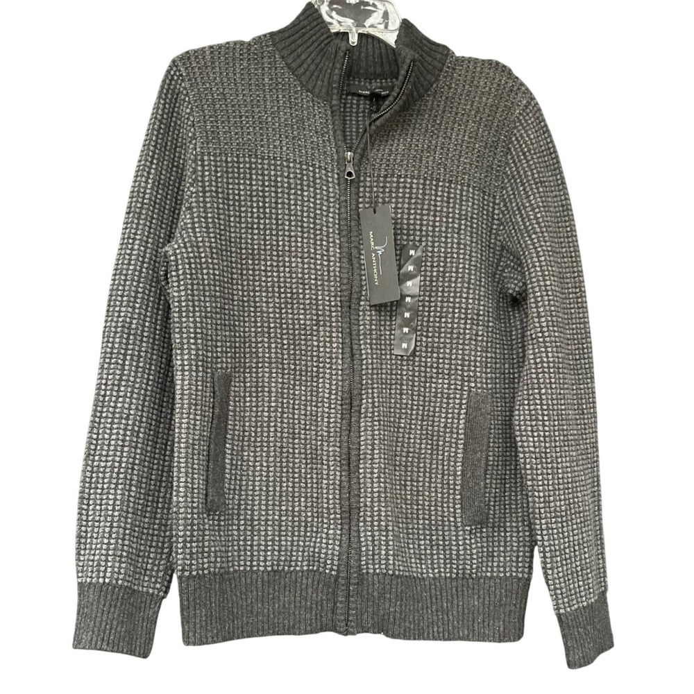 Marc Anthony‎ Mens Size M Full Zip Sweater Alpaca Grey Grandpacore Cabincore